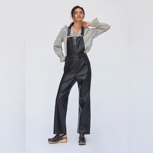Anthropologie Avec Les Filles Faux Leather Flared Leg Overalls